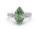 White gold Fancy Green Marquise  Solitaire Bezel-Set Diamond Ring with Channel-Set Band_36