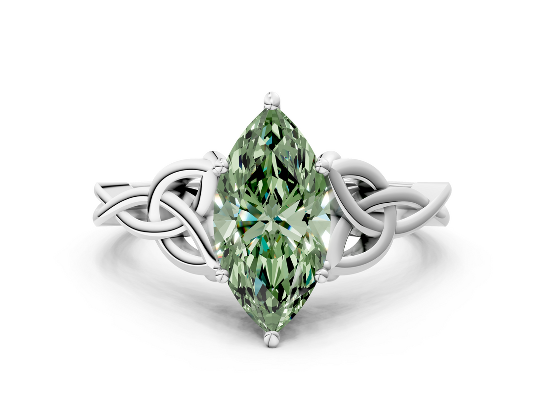 White gold Fancy Green Marquise  Solitaire Celtic Knot Engagement Ring with Four-Prong Setting_56
