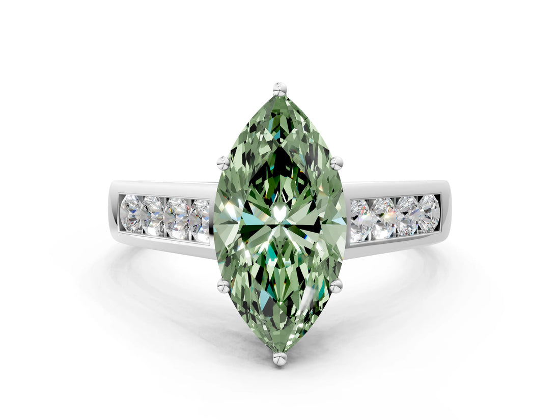 White gold Fancy Green Marquise  Solitaire Channel-Set Diamond Engagement Ring with Four-Prong Setting_32