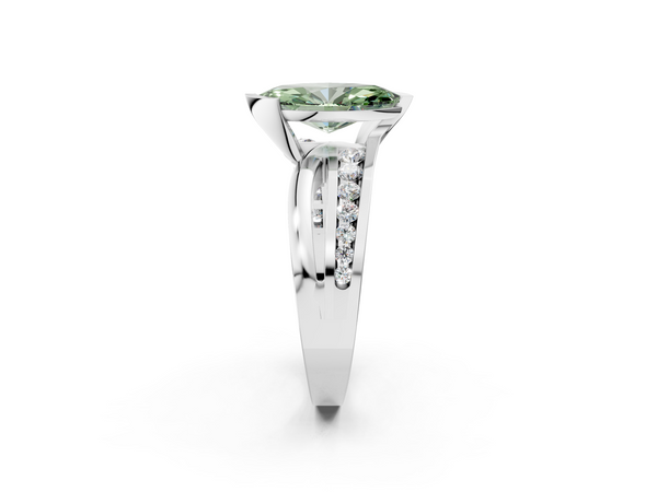 Platinum Fancy Green Marquise  Solitaire Channel-Set Split Shank Ring with Tension Prong Setting