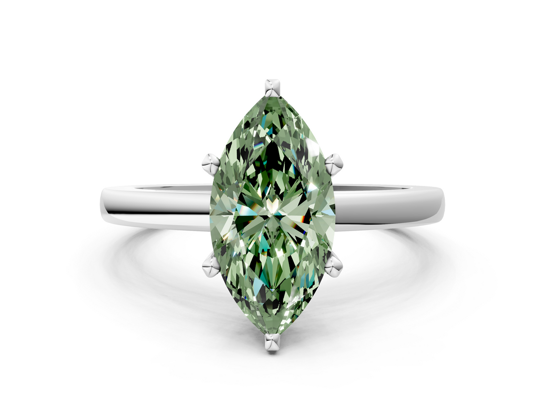 White gold Fancy Green Marquise  Solitaire Diamond Engagement Ring with Four-Prong Setting on a Classic Band_3