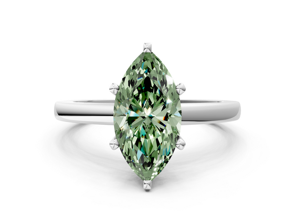 White gold Fancy Green Marquise  Solitaire Diamond Engagement Ring with Four-Prong Setting on a Classic Band
