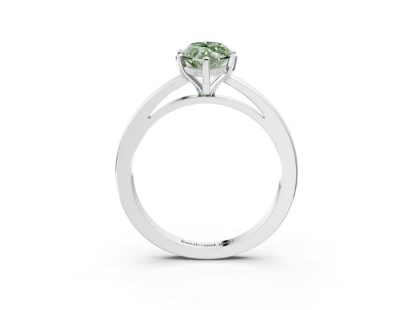 White gold Fancy Green Marquise  Solitaire Diamond Engagement Ring with Four-Prong Setting on a Classic Band
