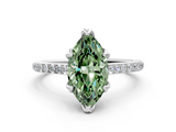 White gold Fancy Green Marquise  Solitaire Diamond Engagement Ring with Pave Band and Six-Prong Setting_20