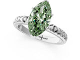 White gold Fancy Green Marquise  Solitaire Diamond Engagement Ring with XO Engraved Band and Four-Prong Setting 1