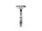 White gold Fancy Green Marquise  Solitaire Diamond Engagement Ring with XO Engraved Band and Four-Prong Setting 2