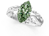 White gold Fancy Green Marquise  Solitaire Diamond Leaf Vine Band with Prong Setting_60