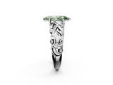 White gold Fancy Green Marquise  Solitaire Diamond Leaf Vine Band with Prong Setting_61