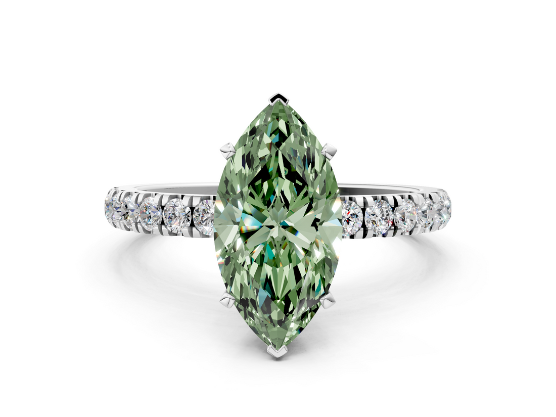 White gold Fancy Green Marquise  Solitaire Diamond Pavé Band with Four-Prong Setting_28