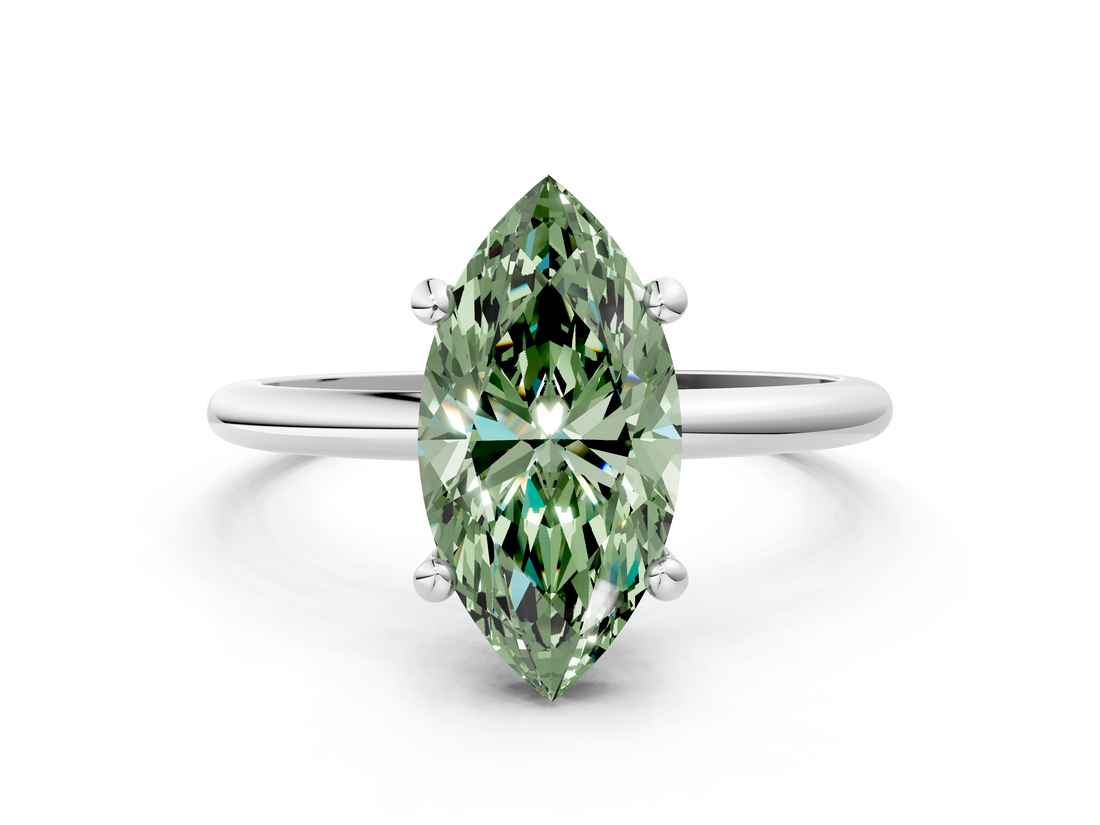 White gold Fancy Green Marquise  Solitaire Diamond Ring with 4-Prong Setting on a Classic Band_3