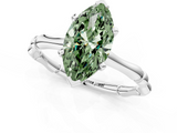 White gold Fancy Green Marquise  Solitaire Diamond Ring with Bamboo Band and Four-Prong Setting_104