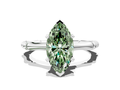 White gold Fancy Green Marquise  Solitaire Diamond Ring with Bamboo Band and Four-Prong Setting_85