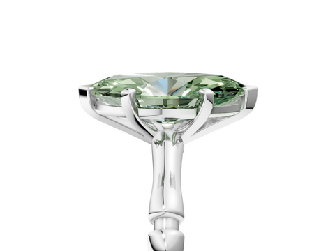 White gold Fancy Green Marquise  Solitaire Diamond Ring with Bamboo Band and Four-Prong Setting_90