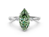 White gold Fancy Green Marquise  Solitaire Diamond Ring with Bezel Set Side Stones and Prong Setting_3