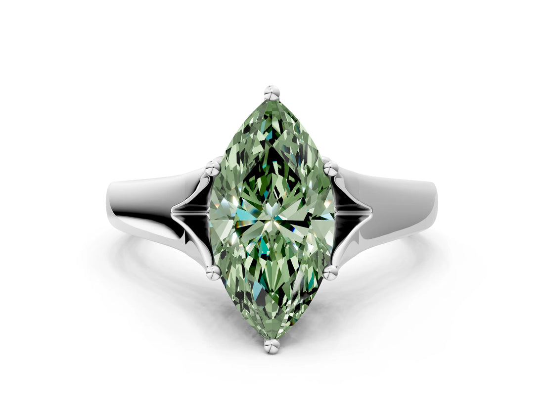 White gold Fancy Green Marquise  Solitaire Diamond Ring with Cathedral Band and Four-Prong Setting_65