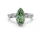 White gold Fancy Green Marquise  Solitaire Diamond Ring with Channel-Set Baguette Band and Four-Prong Setting_80
