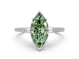 White gold Fancy Green Marquise  Solitaire Diamond Ring with Channel Set Band and Bezel Prong Setting_68