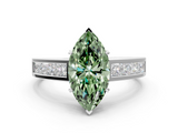 White gold Fancy Green Marquise  Solitaire Diamond Ring with Channel-Set Band and Four-Prong Setting_3