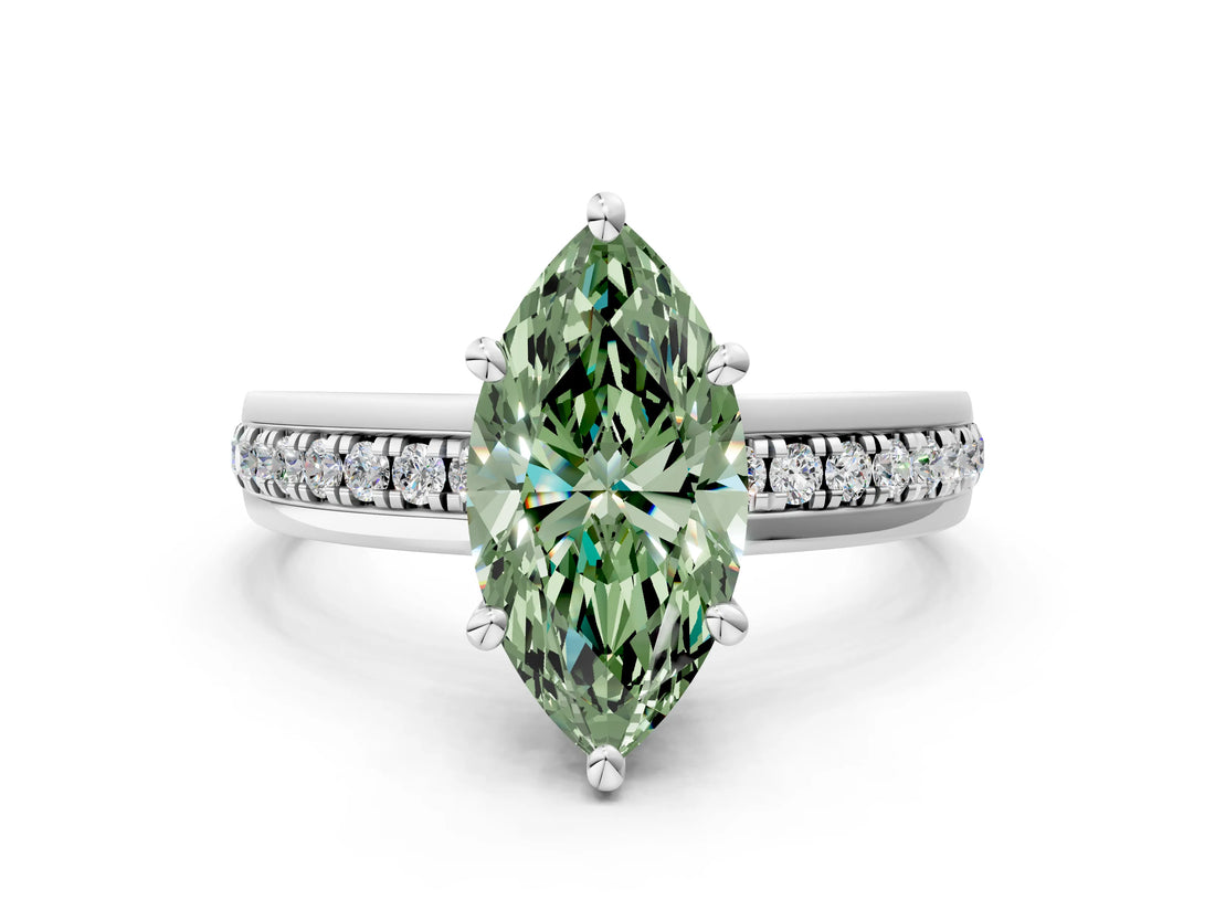 White gold Fancy Green Marquise  Solitaire Diamond Ring with Channel Set Band and Six-Prong Setting_48