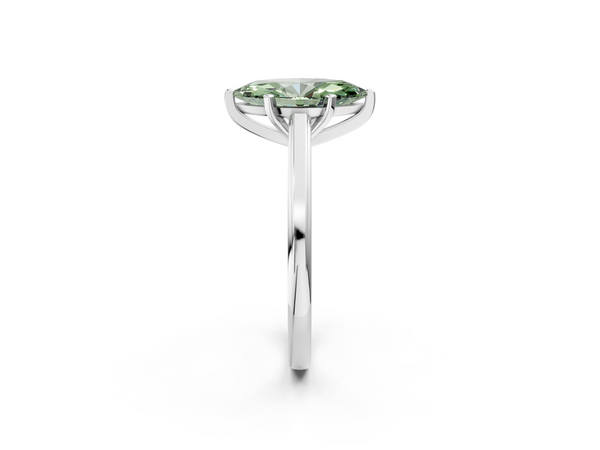 White gold Fancy Green Marquise  Solitaire Diamond Ring with Four-Prong Setting and Classic Band