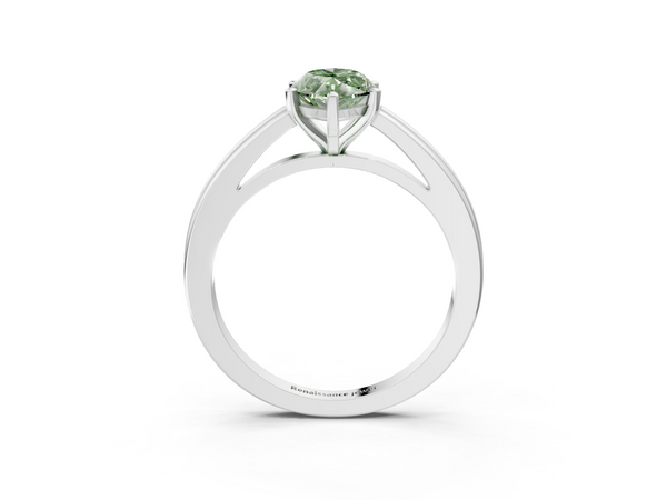 White gold Fancy Green Marquise  Solitaire Diamond Ring with Four-Prong Setting and Classic Band