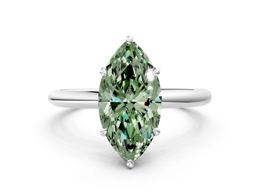 White gold Fancy Green Marquise  Solitaire Diamond Ring with Four-Prong Setting on a Plain Band_50