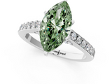 White gold Fancy Green Marquise  Solitaire Diamond Ring with Pavé Band and Four-Prong Setting_130