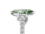 White gold Fancy Green Marquise  Solitaire Diamond Ring with Pavé Band and Four-Prong Setting_140