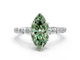 White gold Fancy Green Marquise  Solitaire Diamond Ring with Pave Band and Four-Prong Setting_266