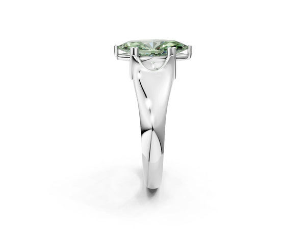 Platinum Fancy Green Marquise Cut Diamond Solitaire Ring with Wide Band and Prong Setting