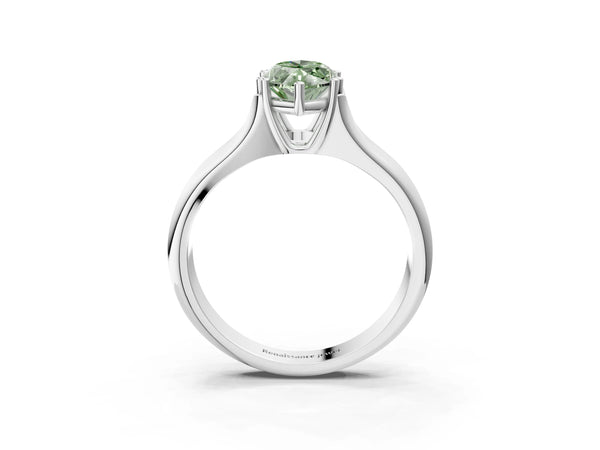 Platinum Fancy Green Marquise Cut Diamond Solitaire Ring with Wide Band and Prong Setting
