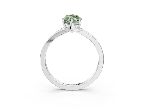 White gold Fancy Green Marquise  Solitaire Diamond Ring with Six-Prong Setting and Tapered Band