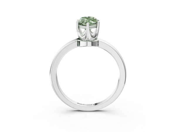 White gold Fancy Green Marquise  Solitaire Diamond Ring with Six-Prong Setting on a Classic Band