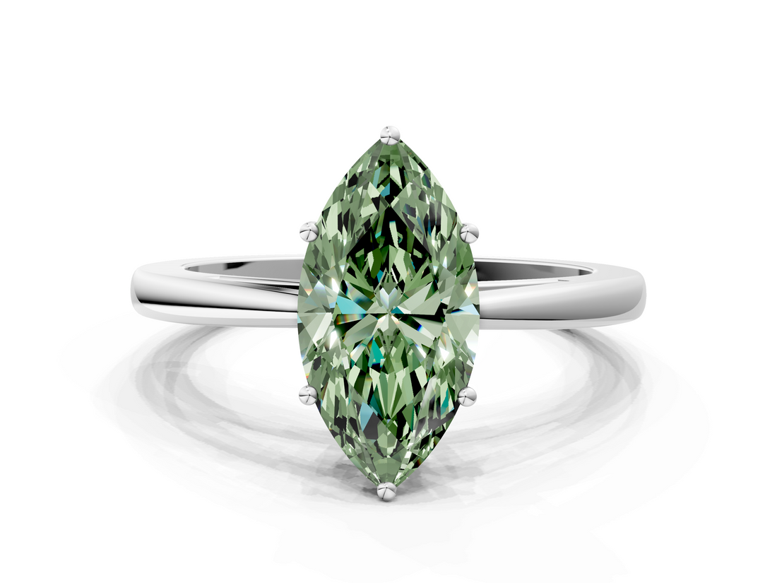 White gold Fancy Green Marquise  Solitaire Diamond Ring with Split Shank and Four-Prong Setting_20