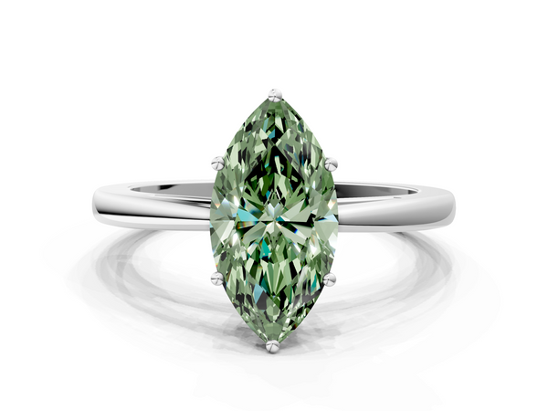 Platinum Fancy Green Marquise  Solitaire Diamond Ring with Split Shank and Four-Prong Setting