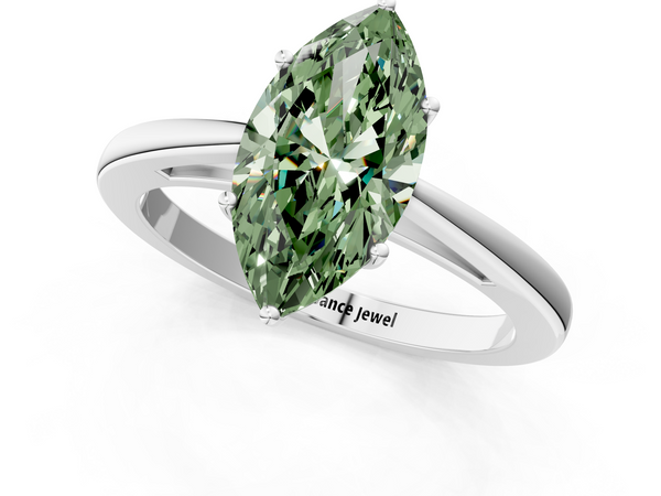 Platinum Fancy Green Marquise  Solitaire Diamond Ring with Split Shank and Four-Prong Setting