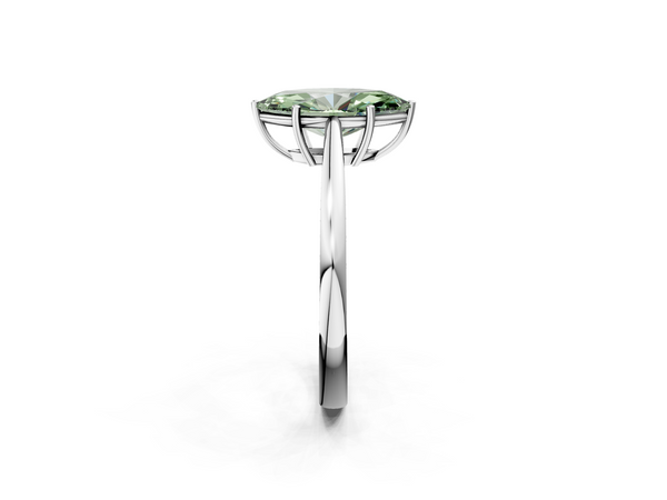 Platinum Fancy Green Marquise  Solitaire Diamond Ring with Split Shank and Four-Prong Setting
