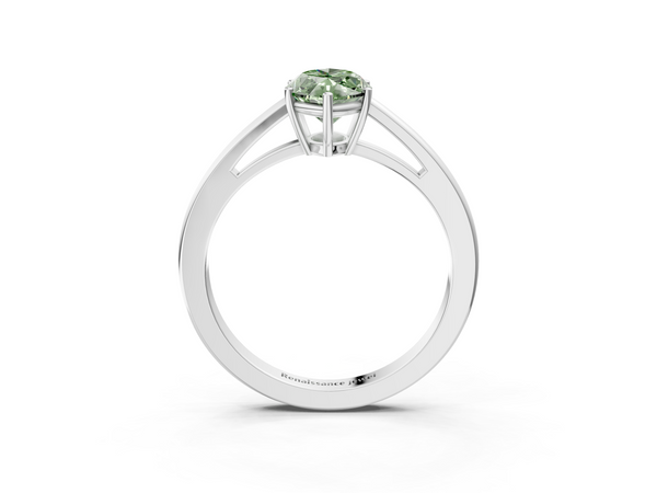 Platinum Fancy Green Marquise  Solitaire Diamond Ring with Split Shank and Four-Prong Setting