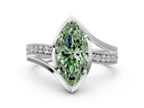 White gold Fancy Green Marquise  Solitaire Diamond Ring with Split Shank and Prong Setting_40