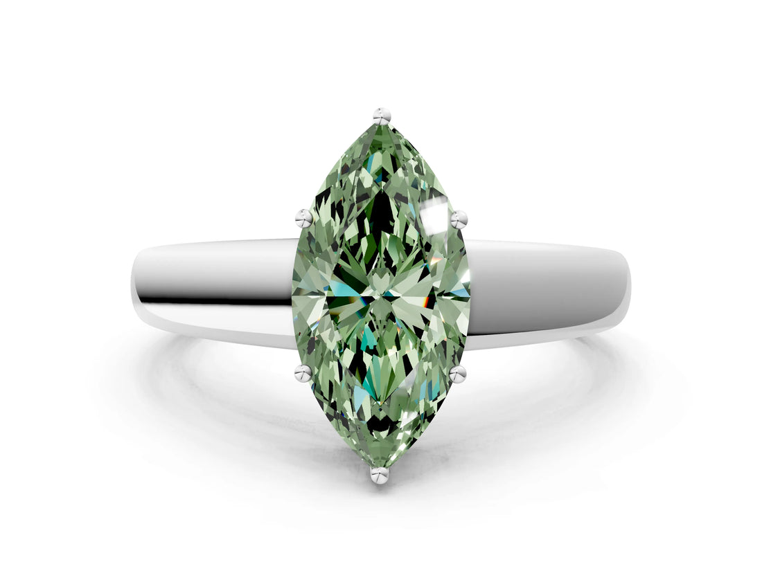 White gold Fancy Green Marquise  Solitaire Diamond Ring with Tapered Band and Four-Prong Setting_47