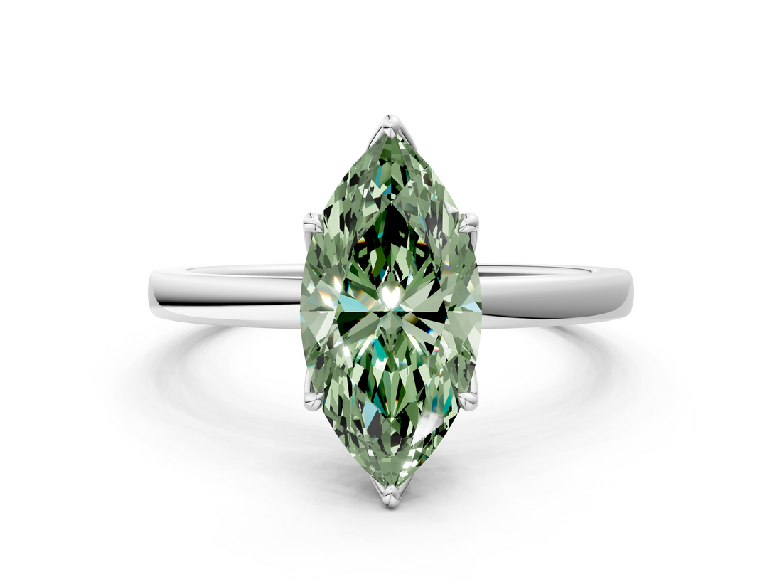 White gold Fancy Green Marquise  Solitaire Diamond Ring with Thin Band and Four-Prong Setting_20