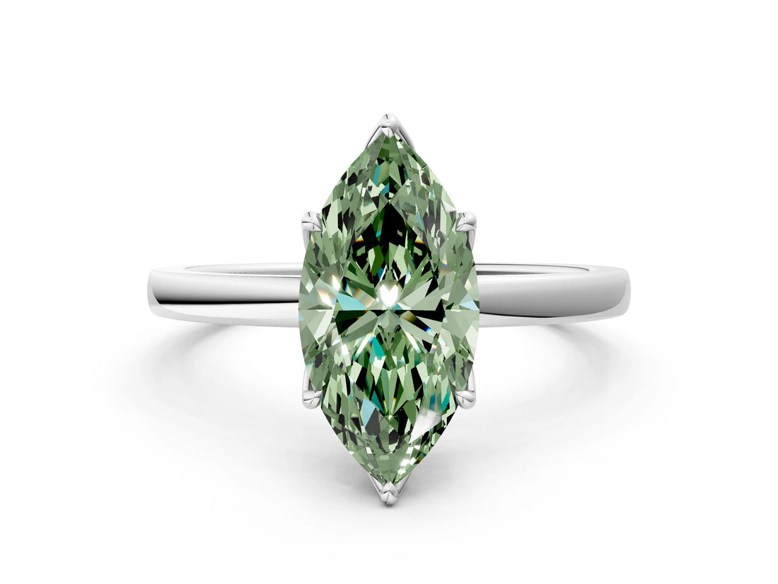 White gold Fancy Green Marquise  Solitaire Diamond Ring with Thin Band and Four-Prong Setting_72