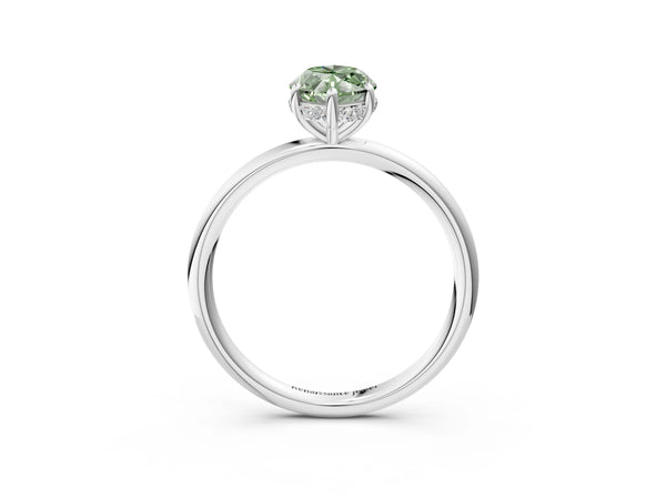 White gold Fancy Green Marquise  Solitaire Diamond Ring with a Classic Band and Four-Prong Setting