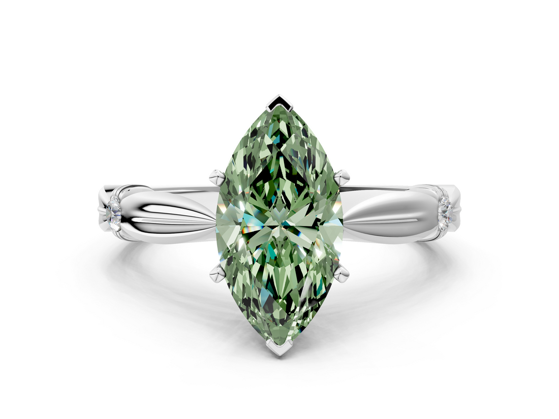 White gold Fancy Green Marquise  Solitaire Diamond Twisted Band with Four-Prong Setting_64