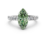 White gold Fancy Green Marquise  Solitaire Diamond with Pavé Band and Four-Prong Setting_74