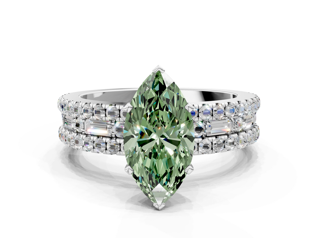 White gold Fancy Green Marquise  Solitaire Diamond with Pave and Channel Set Band_74