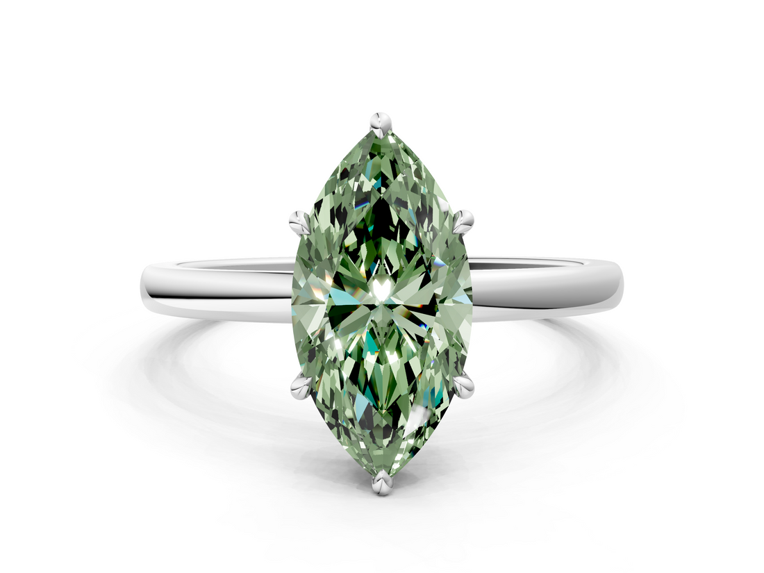 White gold Fancy Green Marquise  Solitaire Engagement Ring with Cathedral Band and Four-Prong Setting_17