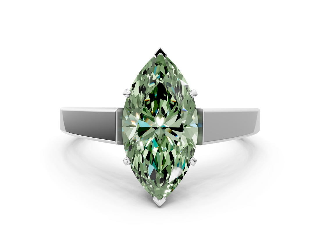 White gold Fancy Green Marquise  Solitaire Engagement Ring with Four-Prong Setting and Tapered Band_3