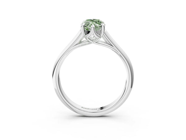 White gold Fancy Green Marquise  Solitaire Engagement Ring with Six-Prong Setting and Classic Band