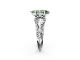 White gold Fancy Green Marquise  Solitaire Filigree Engagement Ring with Halo and Prong Setting_64